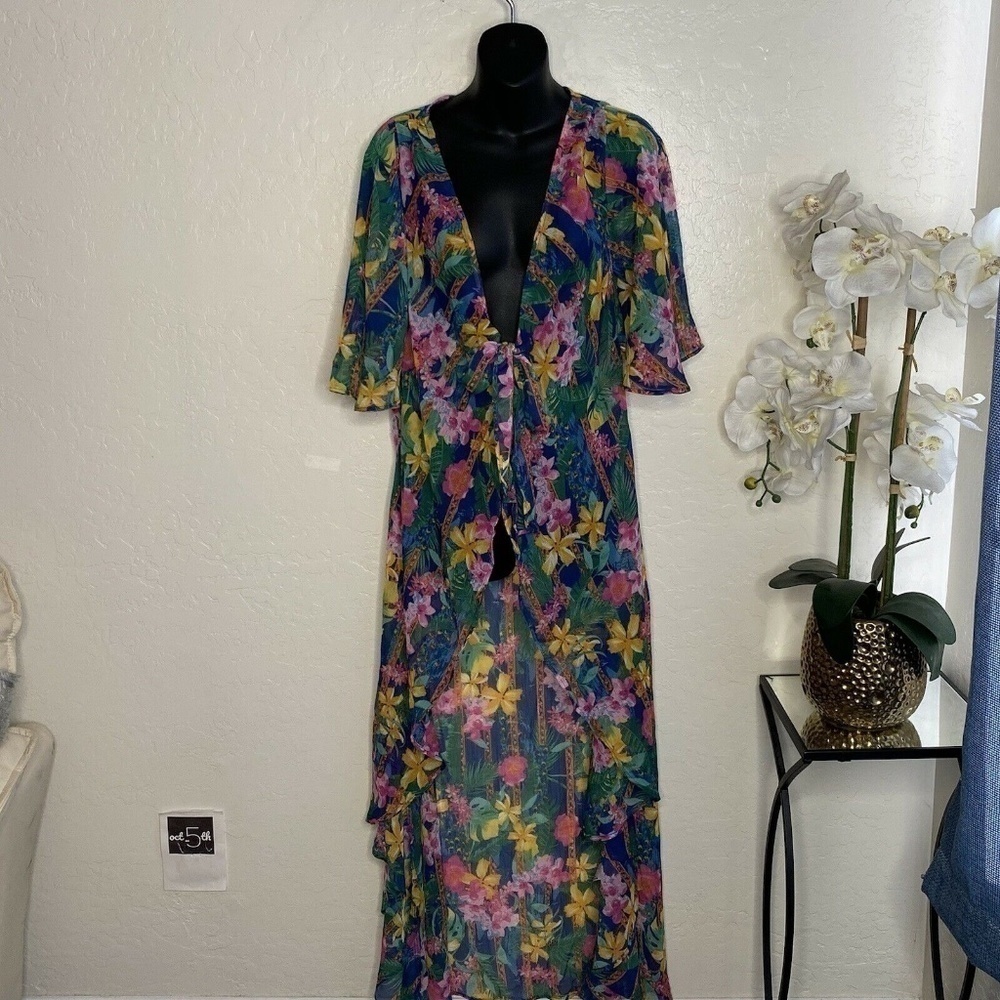 ASOS swim floral Print Tie Front Beach Kimono size 4